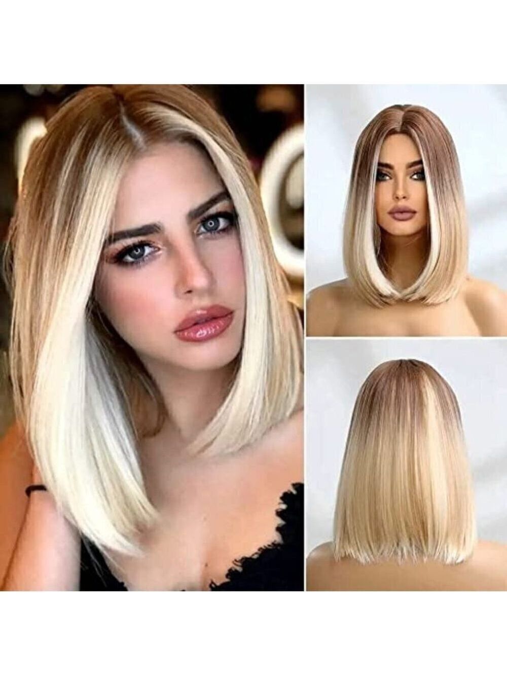 𝅺🆕 Stunning Bob Dark Platinum Blonde Ombre Wig Synthetic Lace SEXY NWT 👀😘